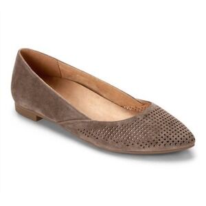 Vionic Women's Posey pointed-toe suede taupe ballet flat Size 7